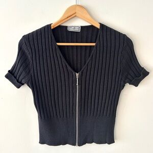 VINTAGE Y2K 90s Prima Donna Ribbed Zip Up Crop Top - S/M